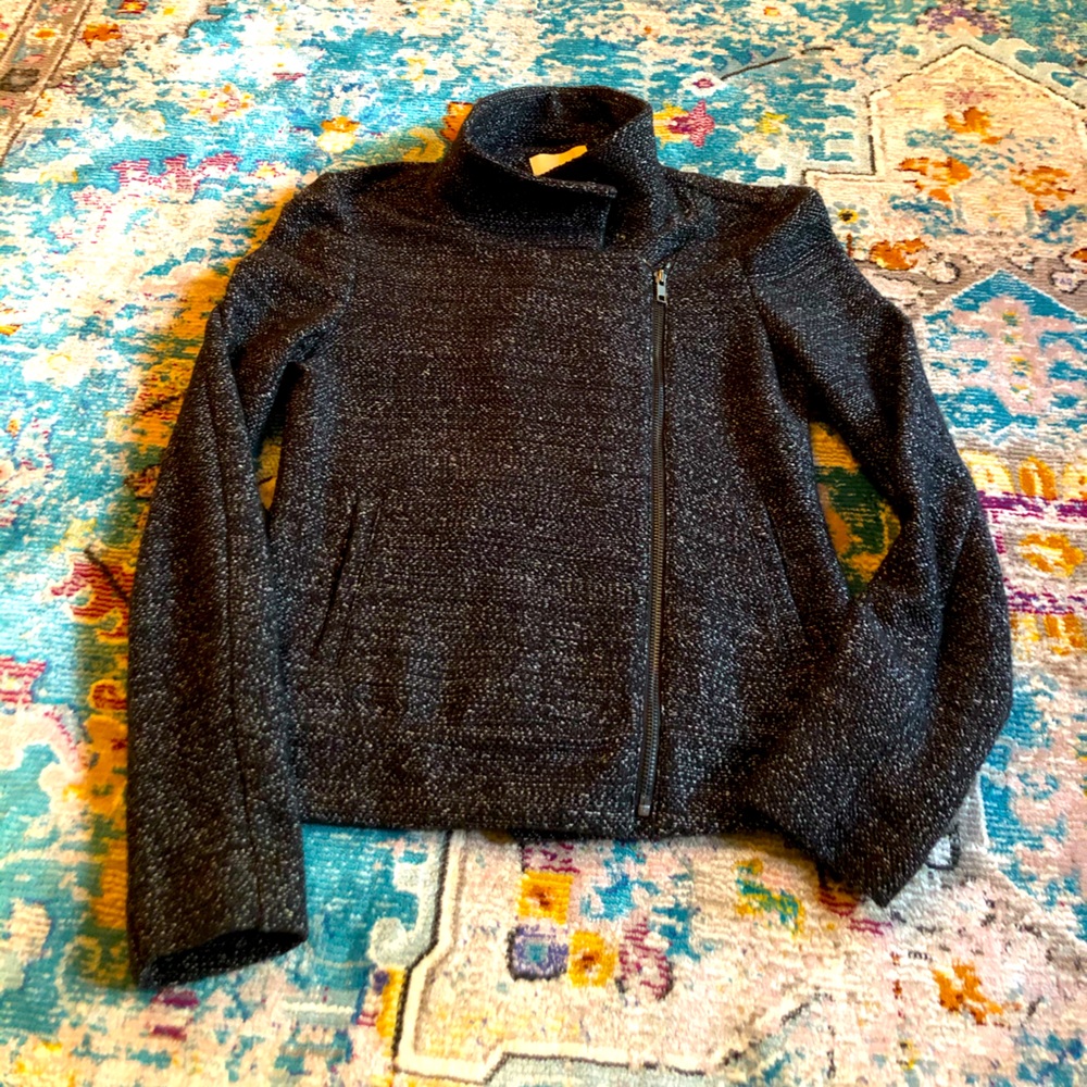Loft Black and White Marled Sweater Moto Blazer